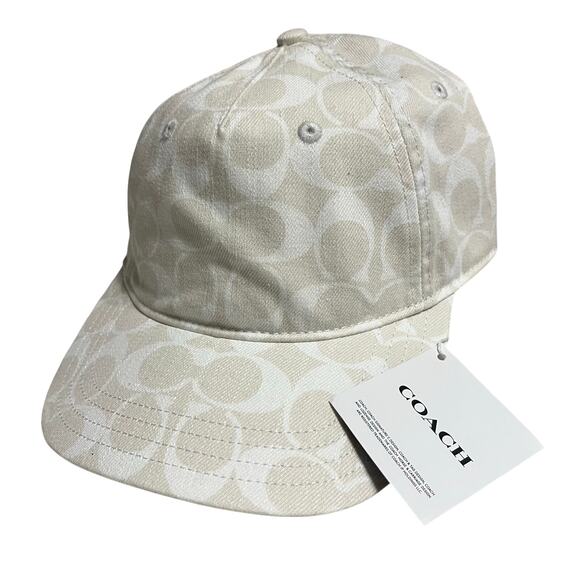 COACH SIGNATURE LOGO DENIM  BASEBALL HAT LEATHER STRAP  Sz S main image 5
